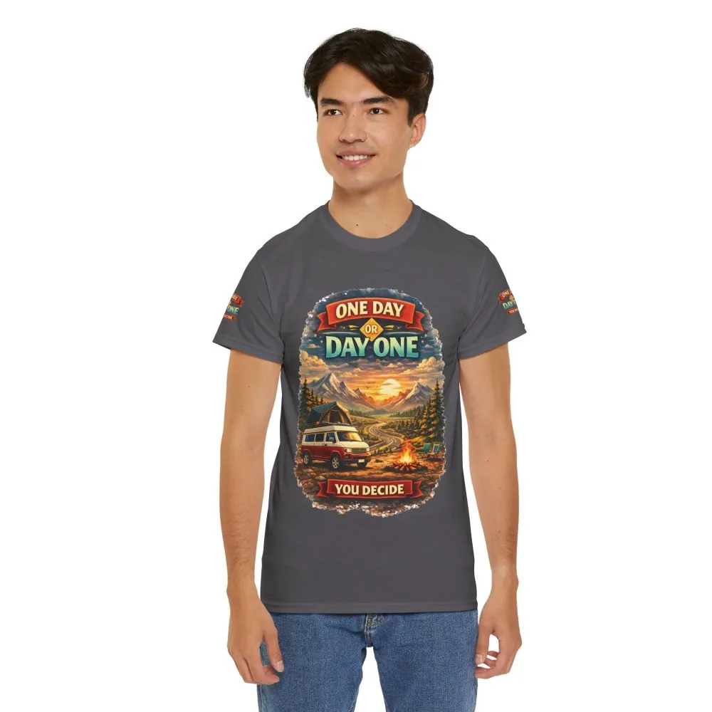 14672016609406270440_2048.jpeg Unisex Heavy Cotton Tee — "One Day Or Day One" Design Scenic-Line