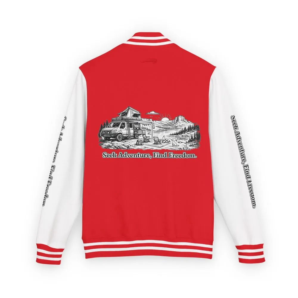 14675533449673929629_2048.jpeg Unisex Heavyweight Letterman Jacket — "Seek Adventure, Find Freedom" Travel Varsity Coat