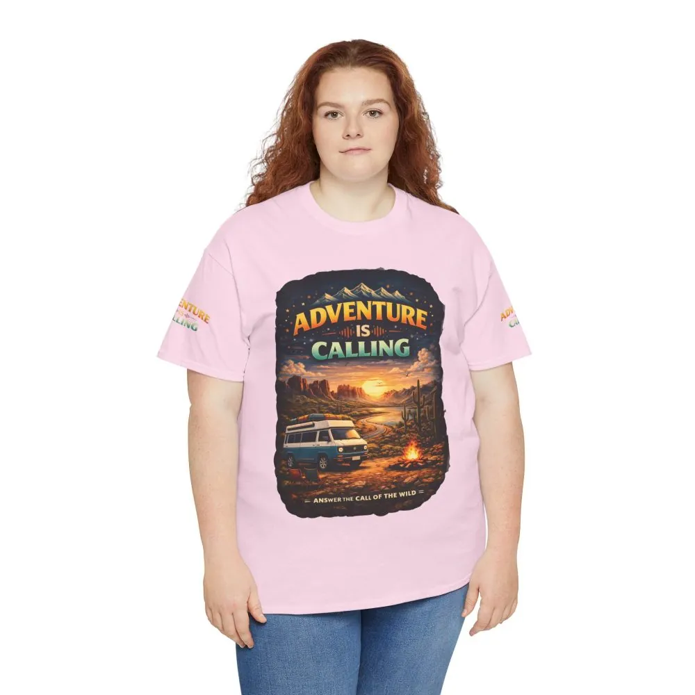 Unisex Heavy Cotton Tee — "Adventure Is Calling" Design Scenic-Line