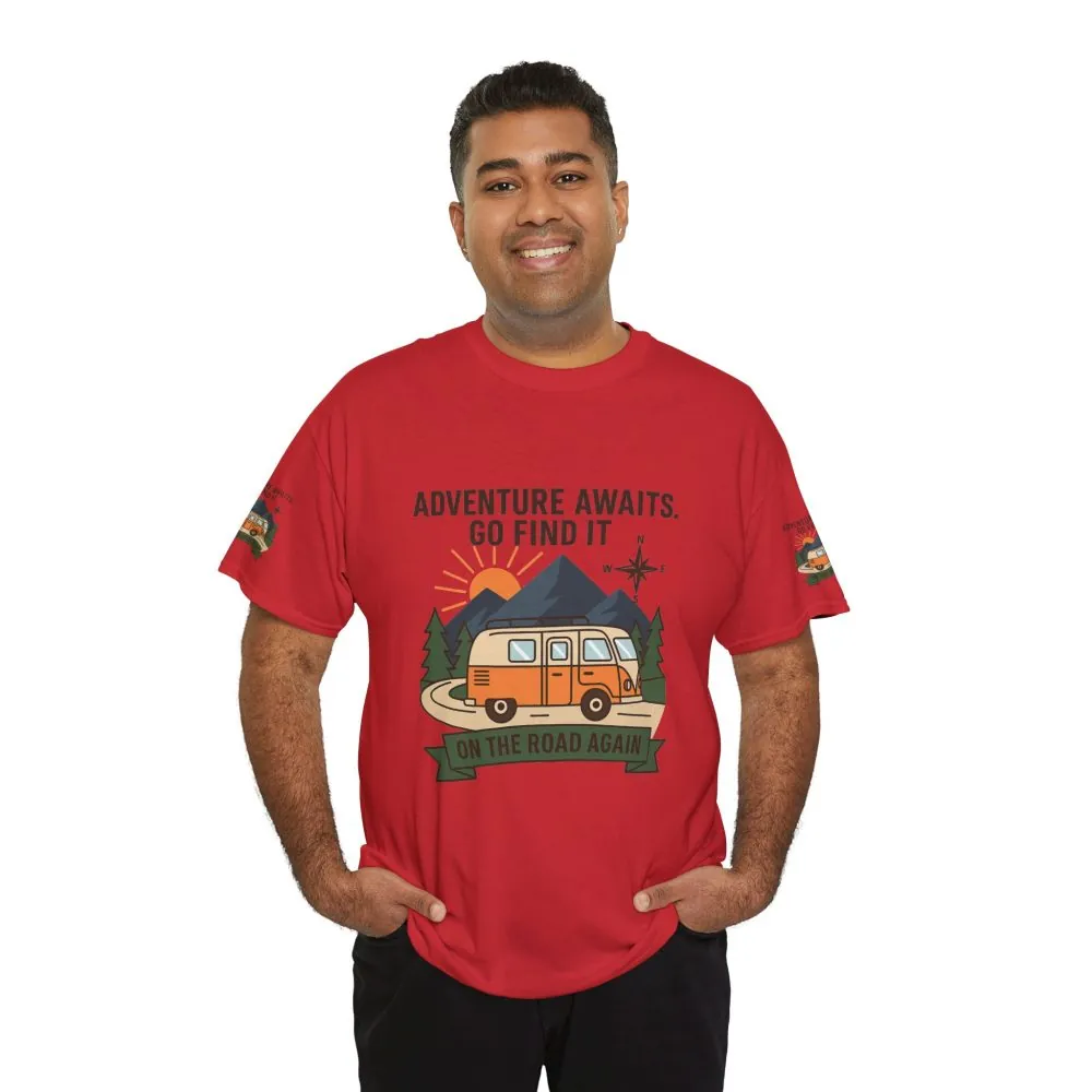 Unisex Heavy Cotton Tee — 'Adventure Awaits. Go Find It' Camper Van T‑Shirt