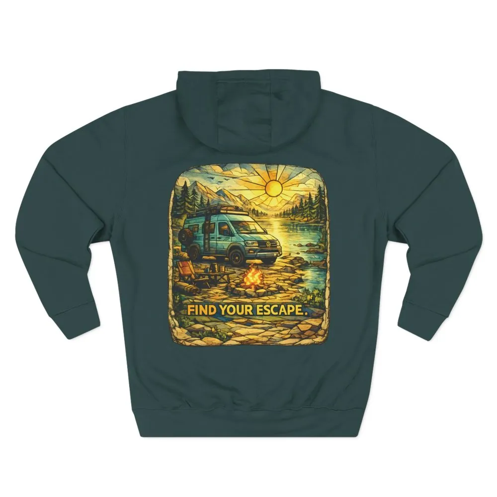 Three-Panel Fleece Hoodie - "Find Your Escape" Design Cubic-Line