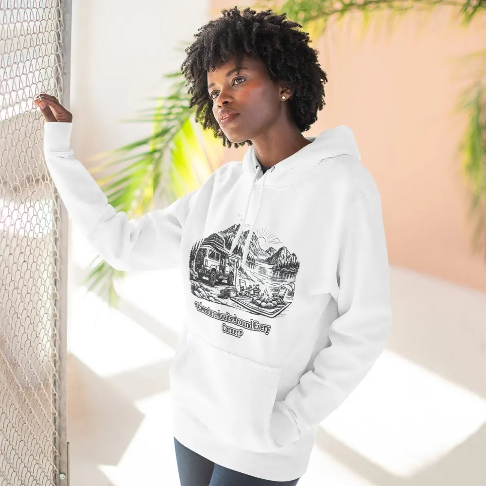 14693289998064599697_2048.jpeg Three-Panel Fleece Hoodie - "Adventure Awaits Around Every Corner" Design Minimal-Line