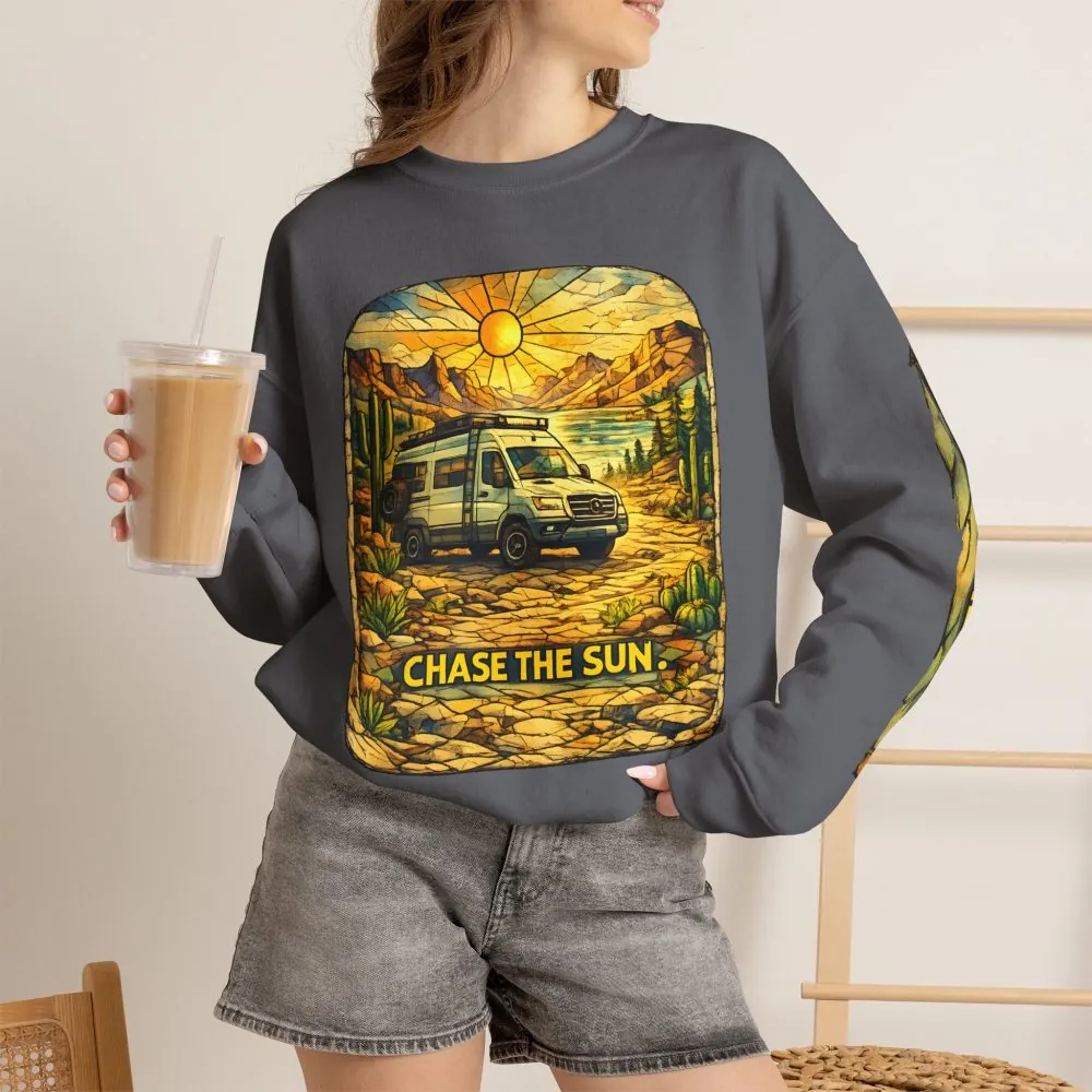 Unisex Heavy Blend™ Crewneck Sweatshirt — "Chase The Sun" Design Cubic-Line