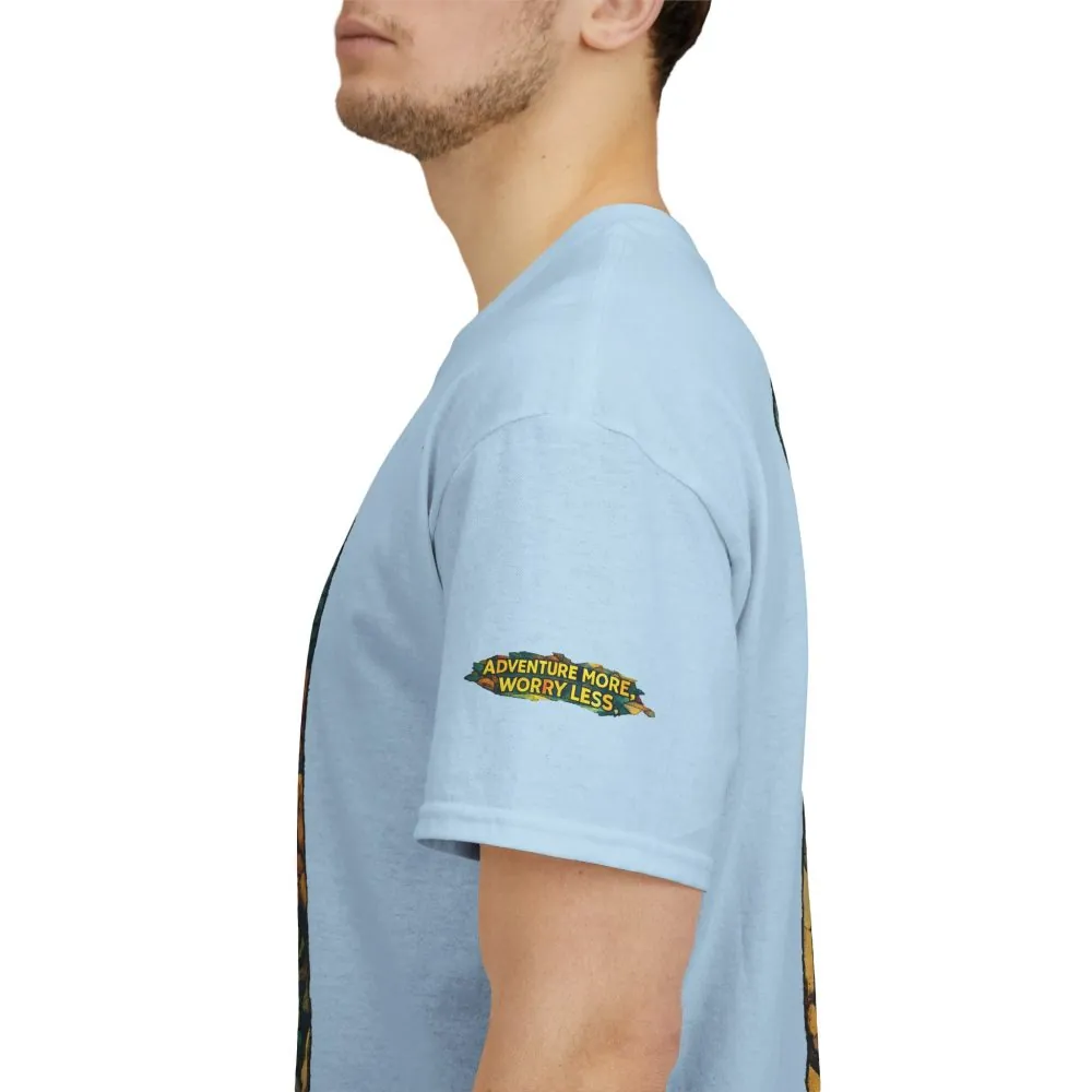 Unisex Heavy Cotton Tee — "Adventure More Worry Less" Design Cubic-Line
