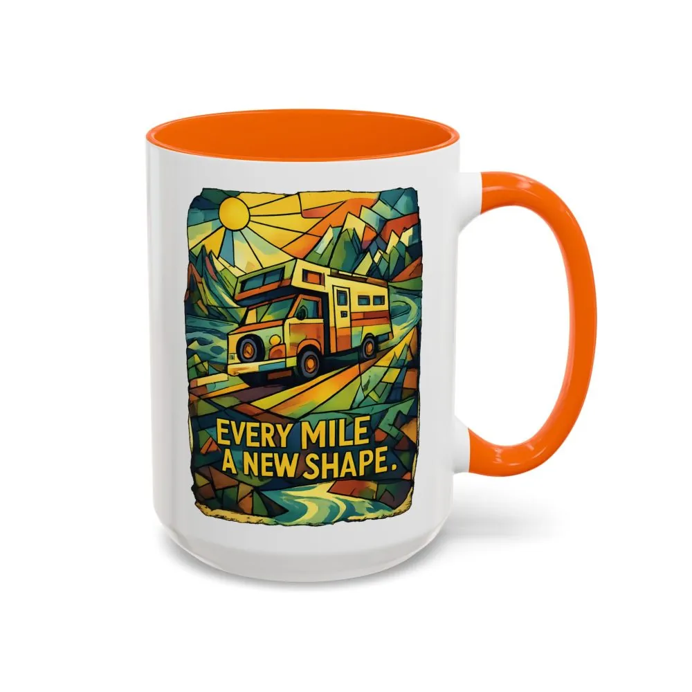 Accent Coffee Mug (11, 15oz) — "Every Mile A New Shape" Design Cubic-Line