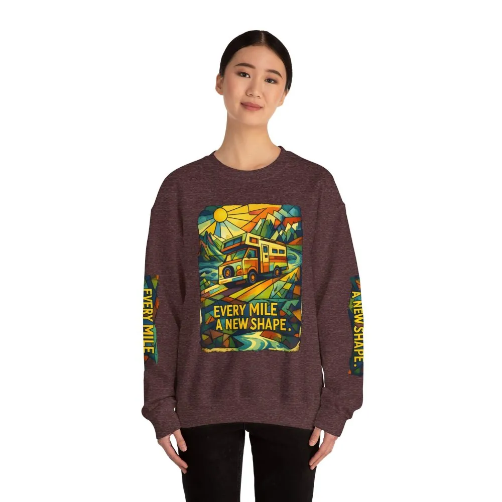 1470821376433475821_2048.jpeg Unisex Heavy Blend™ Crewneck Sweatshirt — "Every Mile A New Shape" Design Cubic-Line