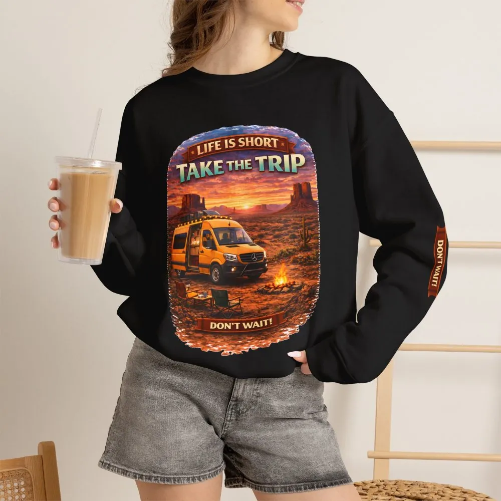 Unisex Heavy Blend™ Crewneck Sweatshirt — "Life Is To Short-Take The Trip" Design Scenic-Line