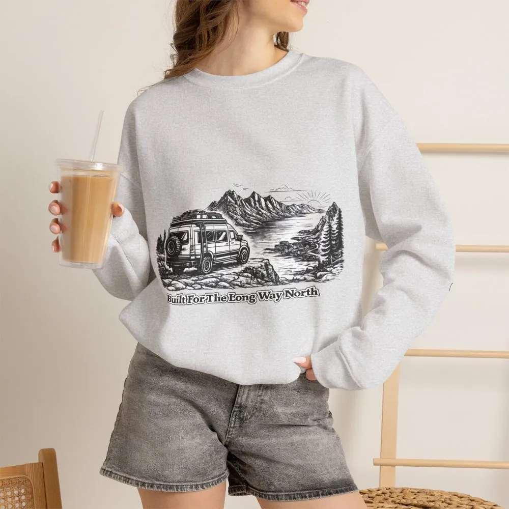 Unisex Heavy Blend™ Crewneck Sweatshirt — "Built For The Long Way North" Design Minimal-Line