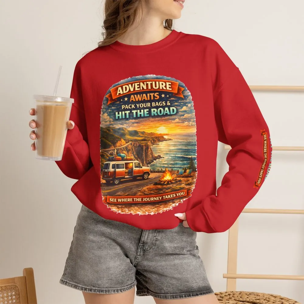 14728644434284432760_2048.jpeg Unisex Heavy Blend™ Crewneck Sweatshirt — "Adventure Awaits-Pack Your Bags" Design Scenic-Line