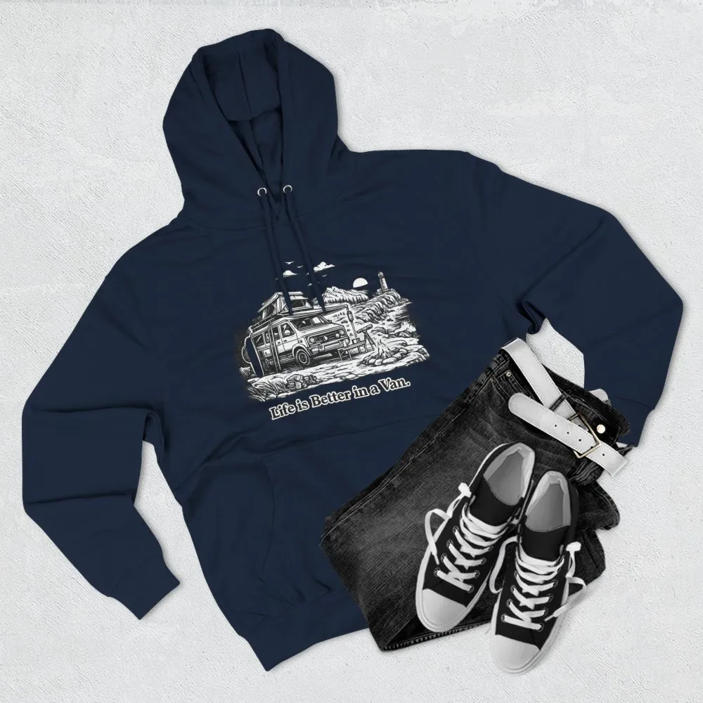 14736126491265144381_2048.jpeg Three-Panel Fleece Hoodie - "Life Is Better In A Van" Design Minimal-Line