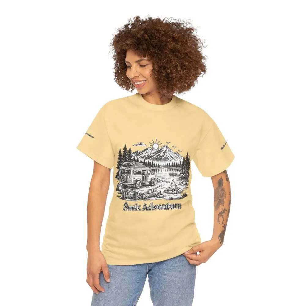 Unisex Heavy Cotton Tee — "Seek Adventure" Design Minimal-Line