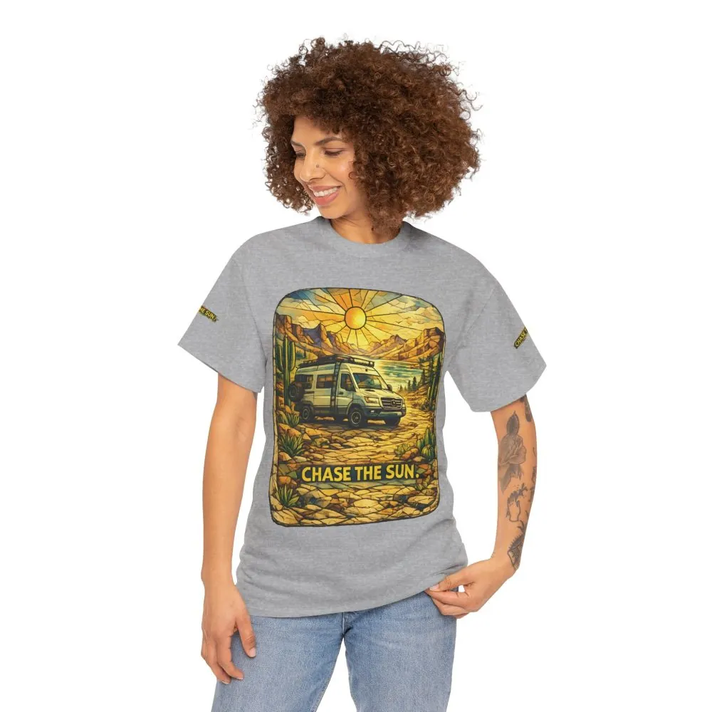Unisex Heavy Cotton Tee — "Chase The Sun" Design Cubic-Line