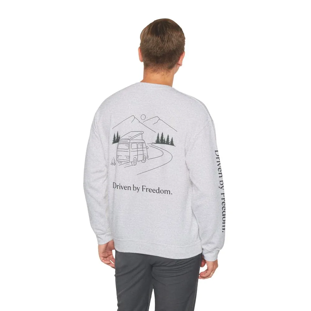 Unisex Heavy Blend™ Crewneck Sweatshirt — "Driven By Freedom" Design Minimal-Line