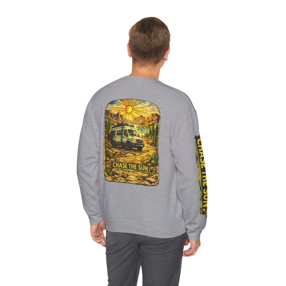 Unisex Heavy Blend™ Crewneck Sweatshirt — "Chase The Sun" Design Cubic-Line
