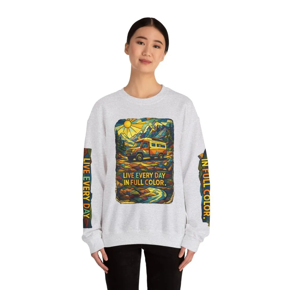 Unisex Heavy Blend™ Crewneck Sweatshirt — "Live Every Day InFull Color" Design Cubic-Line