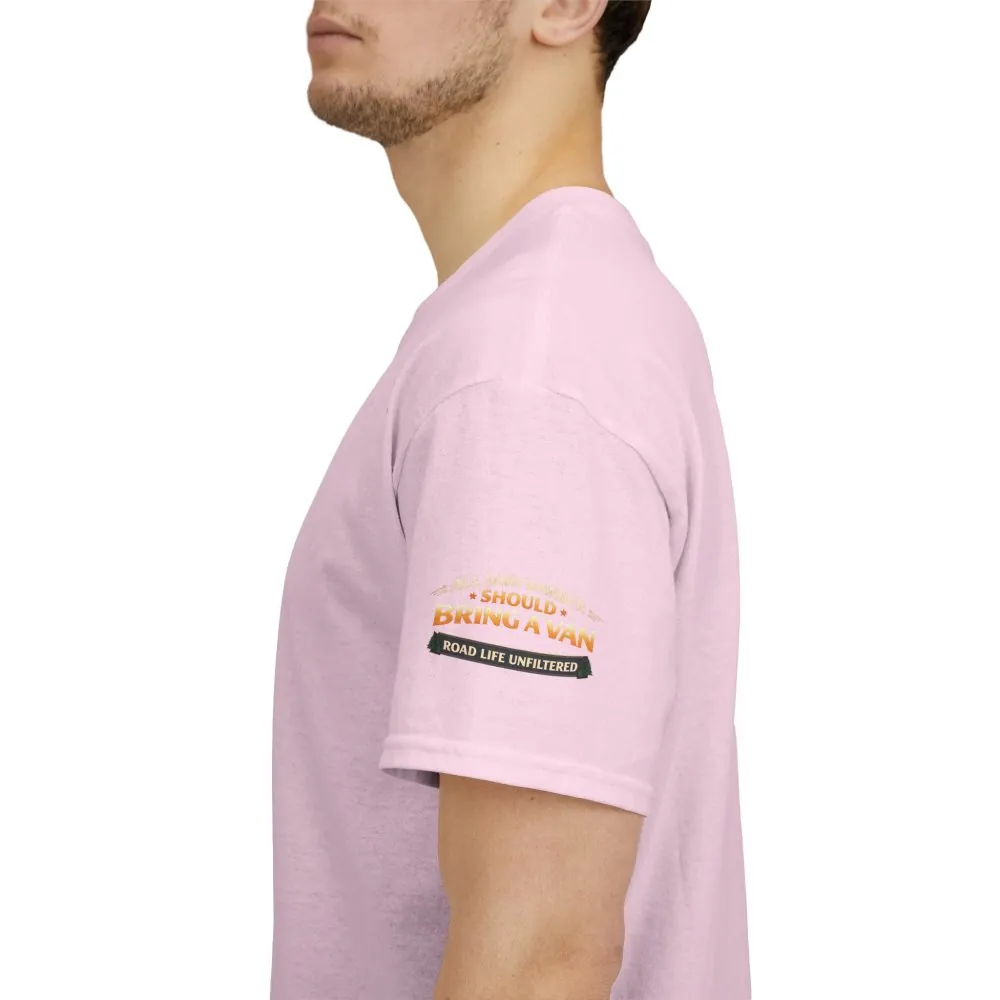 Unisex Heavy Cotton Tee — "All Who wander Should Bring A Van" Design Scenic-Line