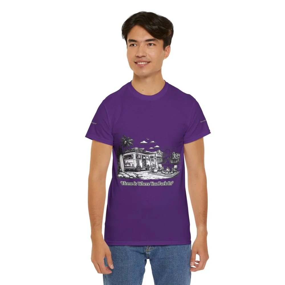 Unisex Heavy Cotton Tee — "Home Is Where You Park It" Design Minimal-Line