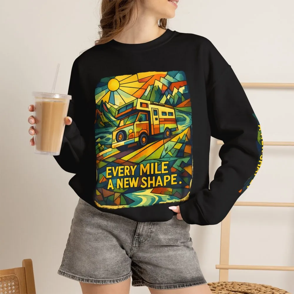 14754890256579293795_2048.jpeg Unisex Heavy Blend™ Crewneck Sweatshirt — "Every Mile A New Shape" Design Cubic-Line