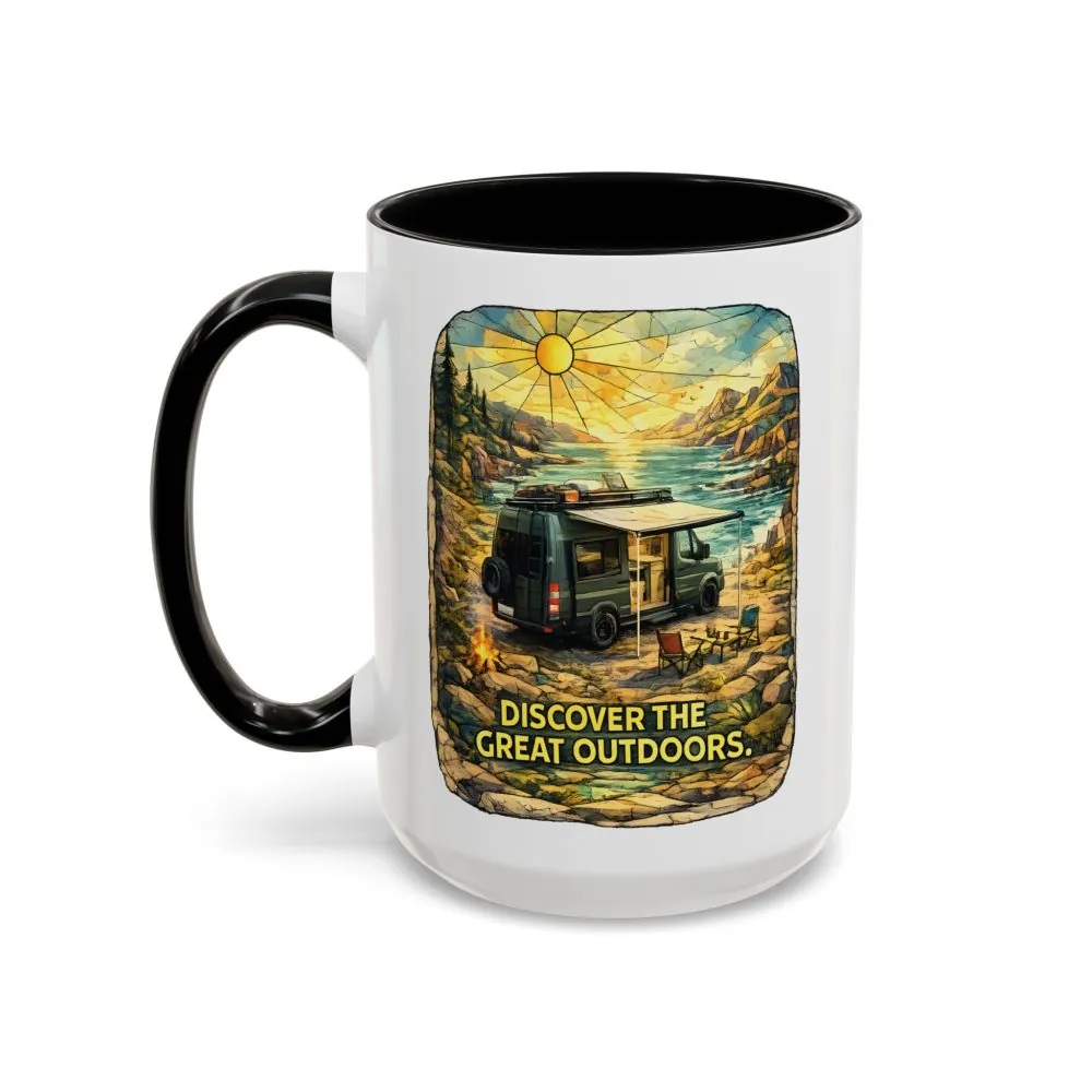 Accent Coffee Mug (11, 15oz) — "Discover The Great Outdoors" Design Cubic-Line