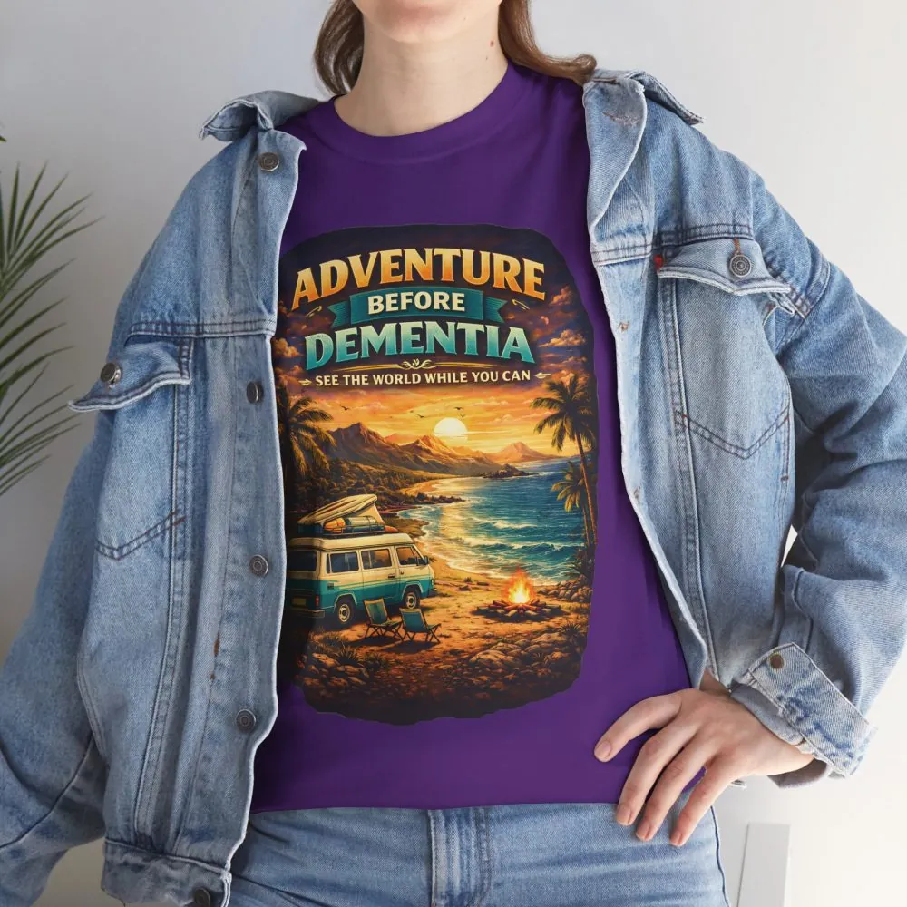 Unisex Heavy Cotton Tee — "Adventure Before Dementia" Design Scenic-Line
