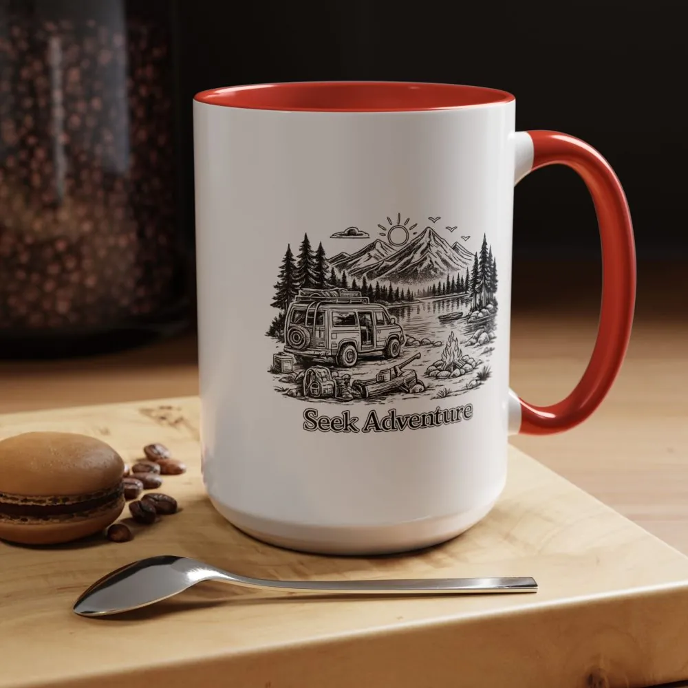 Accent Coffee Mug (11, 15oz) — "Seek Adventure" Design Minimal-Line