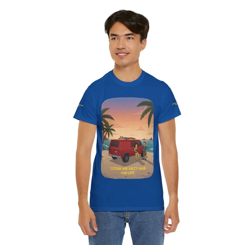Unisex Heavy Cotton Tee — "Ocean Air Salty Hair Van Life" Design Sitcom-Line