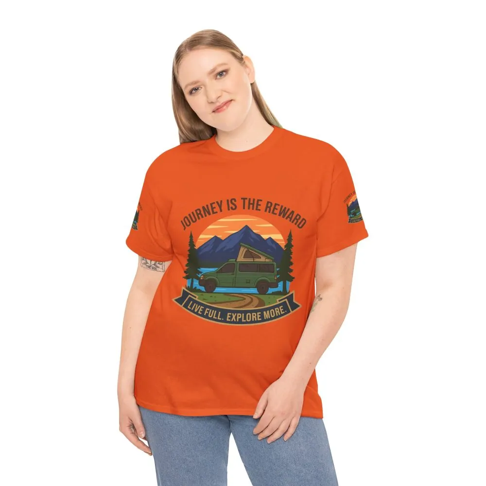 Unisex Heavy Cotton Tee  — "Journey Is The Reward Tee" Adventure Camper Van Graphic T-Shirt