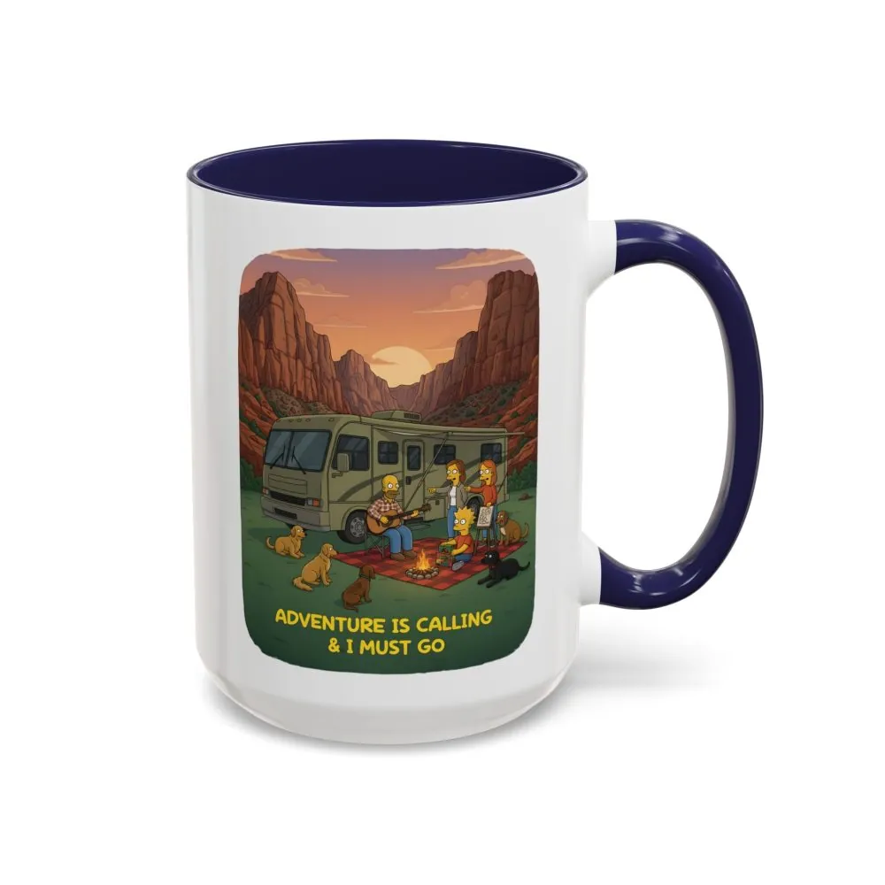 Accent Coffee Mug (11, 15oz) — "Adventure Is Calling-I Must Go" Design Sitcom-Line