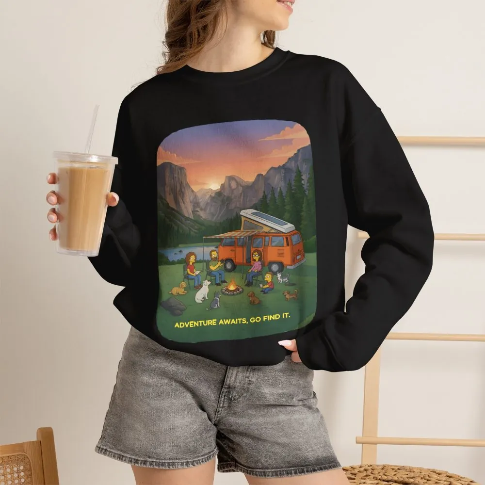 Unisex Heavy Blend™ Crewneck Sweatshirt — "Adventure Awaits-Go Find It"" Design Sitcom-Line