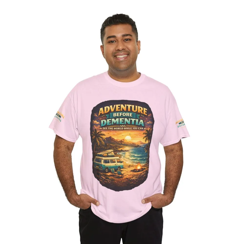 Unisex Heavy Cotton Tee — "Adventure Before Dementia" Design Scenic-Line