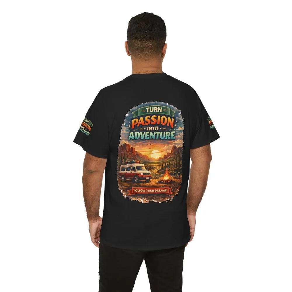 Unisex Heavy Cotton Tee — "Turn Passion Into Adventure" Design Scenic-Line