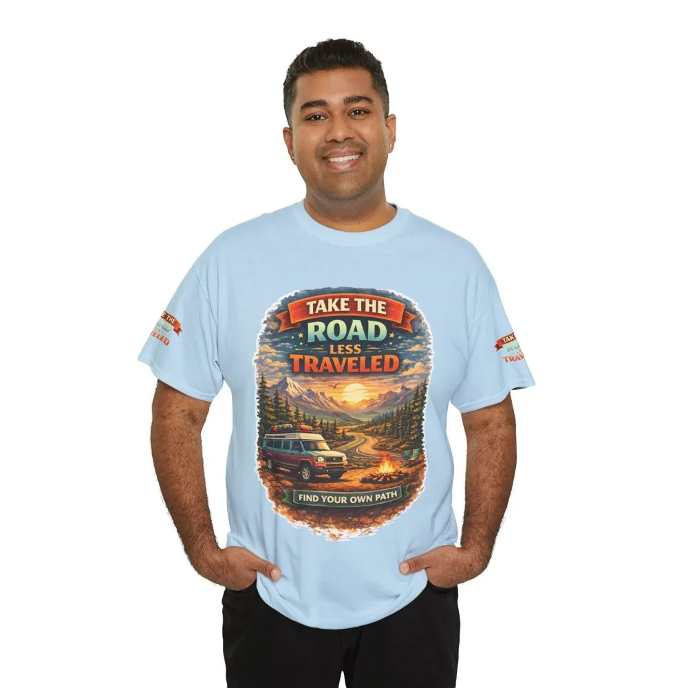 Unisex Heavy Cotton Tee — "Take The Road Less Traveled" Design Scenic-Line