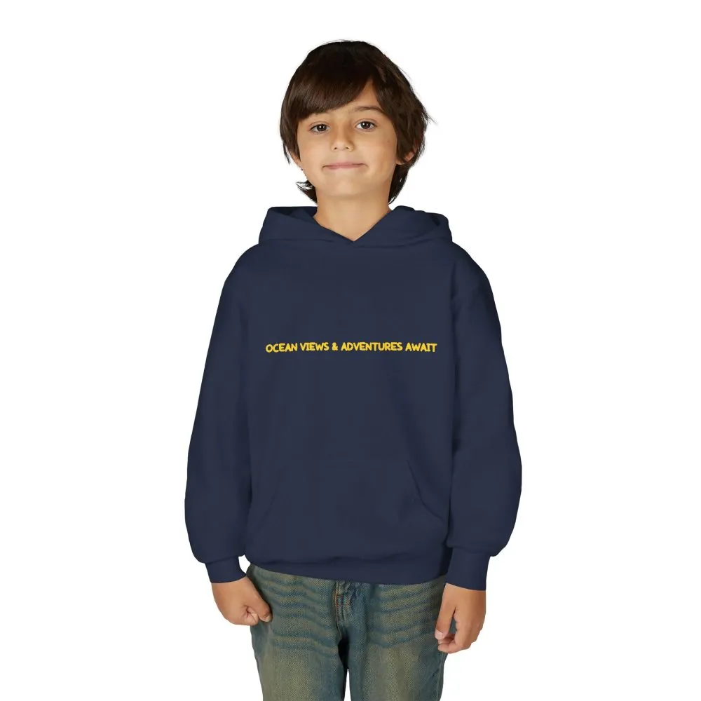 Youth Hoodie(Gildan) – "Ocean Views-Adventures Awaits" (Design Sitcom-Line)