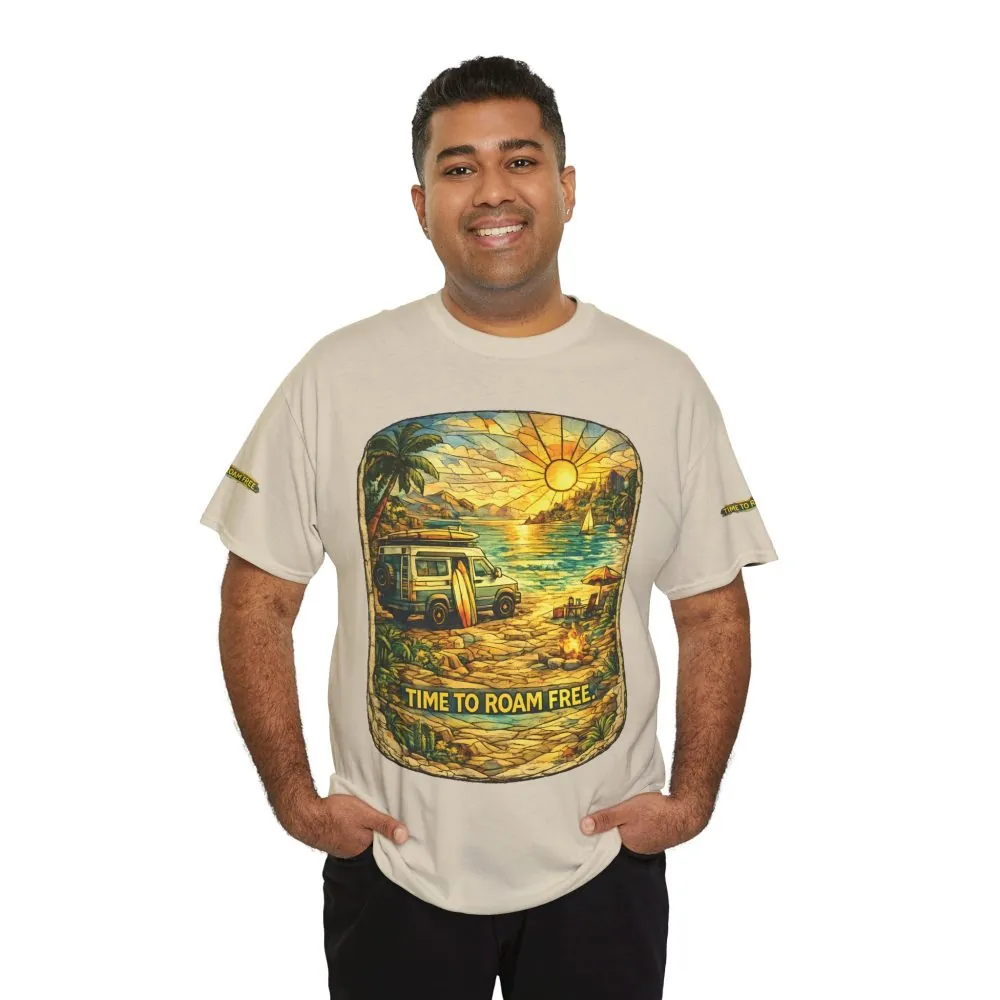 14834329715722112416_2048.jpeg Unisex Heavy Cotton Tee — "Time To Roam Free" Design Cubic-Line