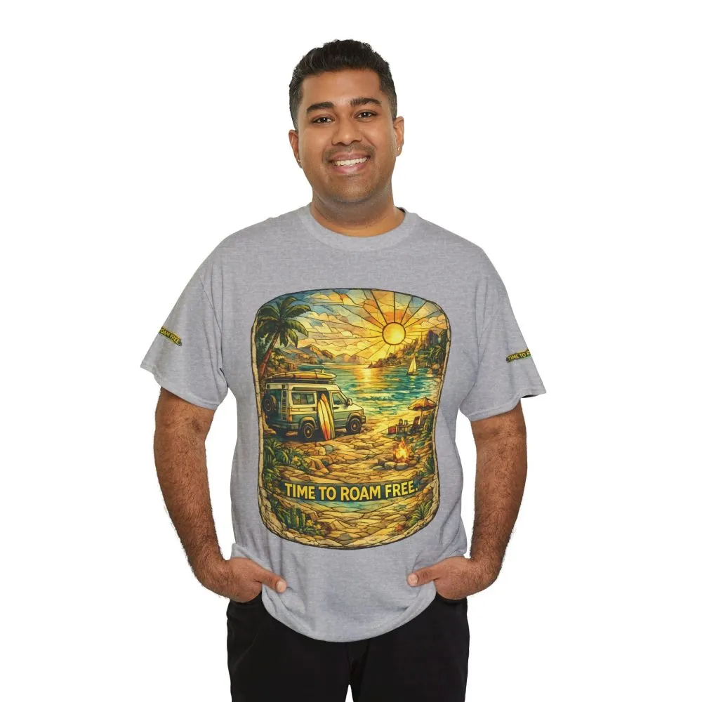 14834341335487807221_2048.jpeg Unisex Heavy Cotton Tee — "Time To Roam Free" Design Cubic-Line