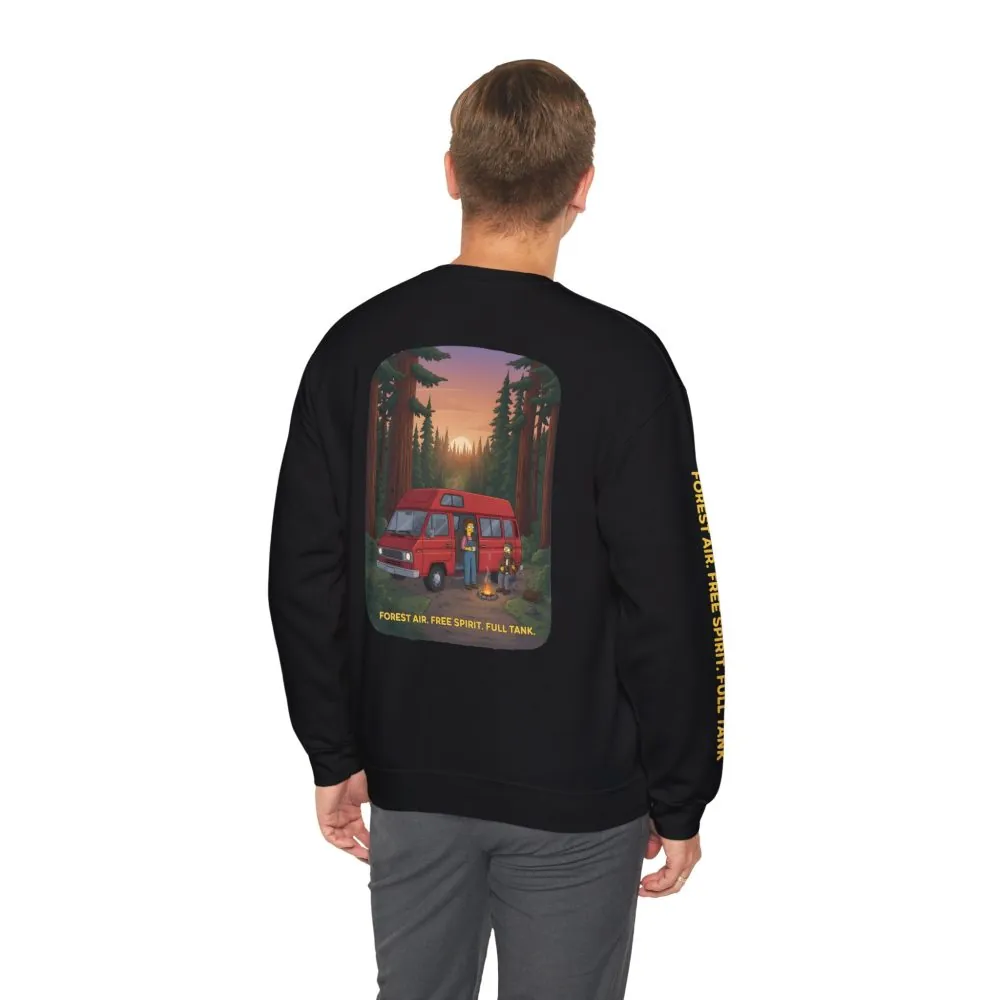 Unisex Heavy Blend™ Crewneck Sweatshirt — "Forest Air Free Spirit Full Tank" Design Sitcom-Line
