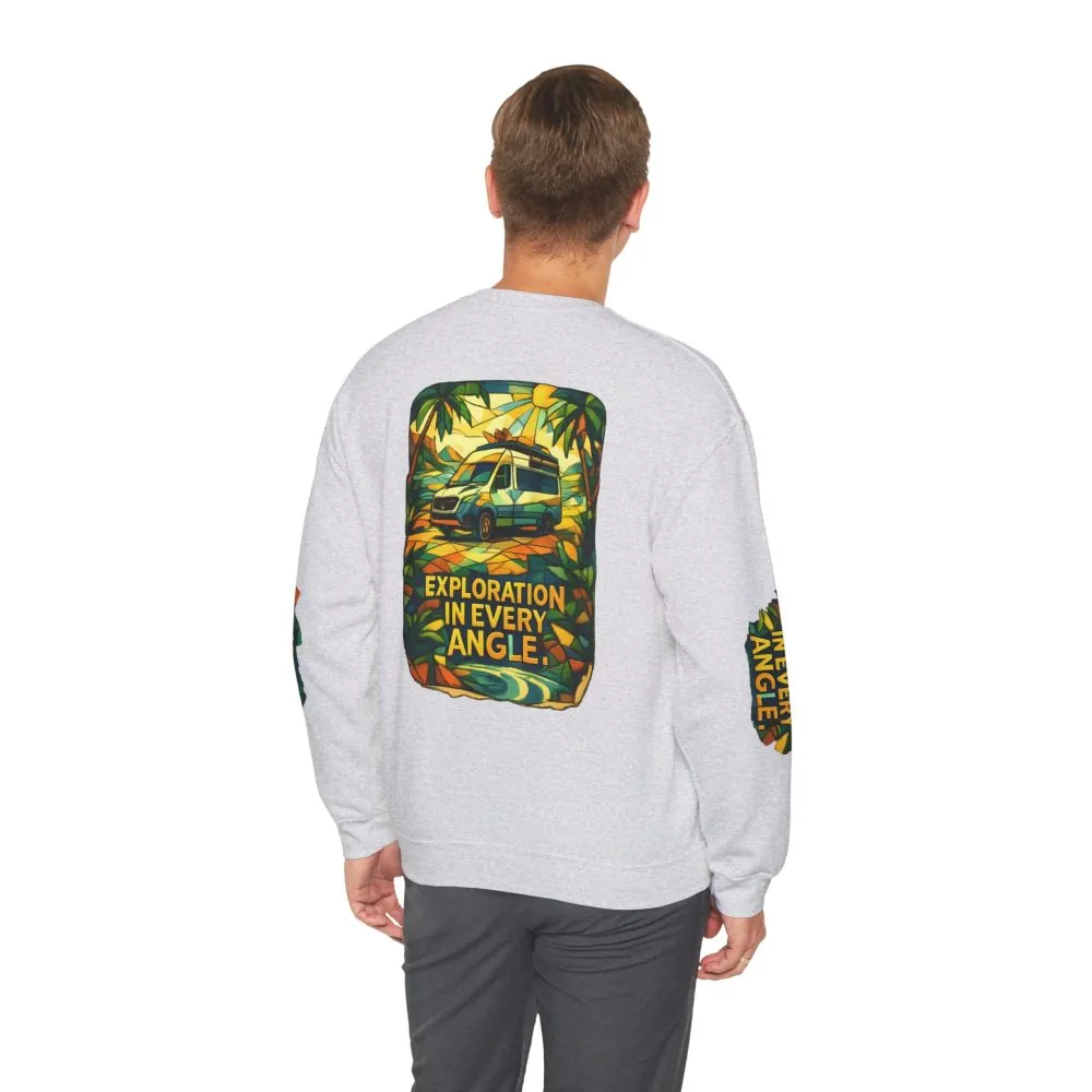 Unisex Heavy Blend™ Crewneck Sweatshirt — "Exploration In Every Angle" Design Cubic-Line