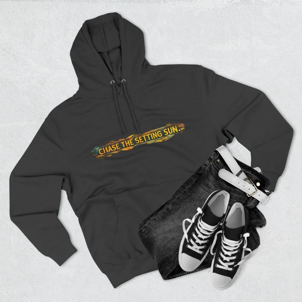 Three-Panel Fleece Hoodie - "Chase The Settings Sun" Design Cubic-Line