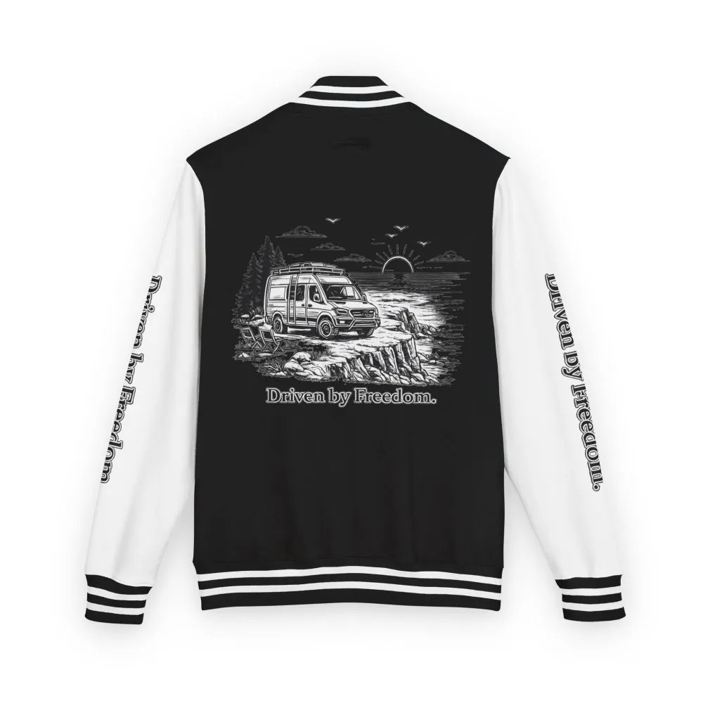 Unisex Heavyweight Letterman Jacket — "Driven By freedom" Travel Varsity Coat
