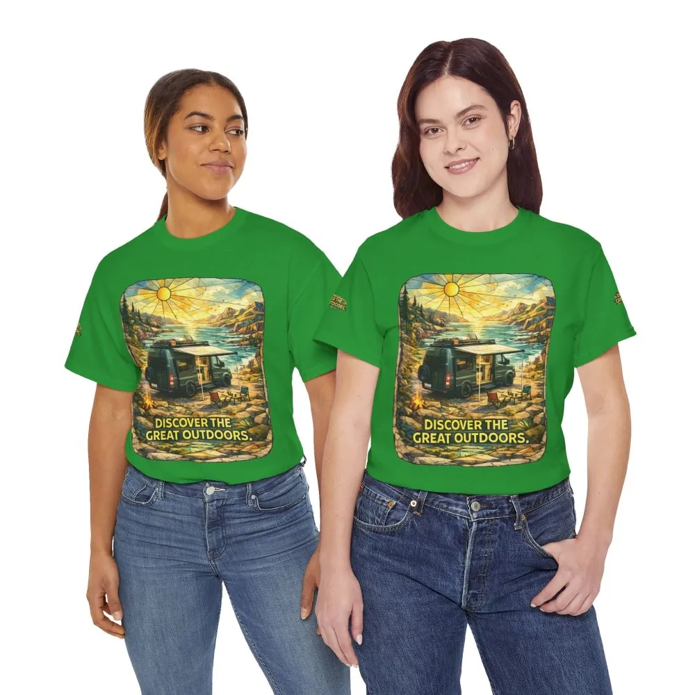 Unisex Heavy Cotton Tee — "Discover The Great Outdoors" Design Cubic-Line