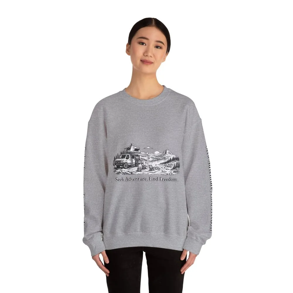 Unisex Heavy Blend™ Crewneck Sweatshirt — "Seek Adventure, Find Freedom" Design Minimal-Line