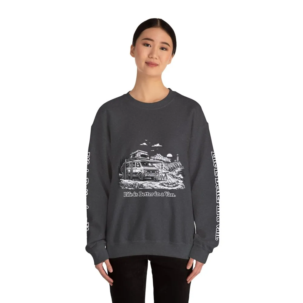 Unisex Heavy Blend™ Crewneck Sweatshirt — "Life Is Better In A Van" Design Minimal-Line