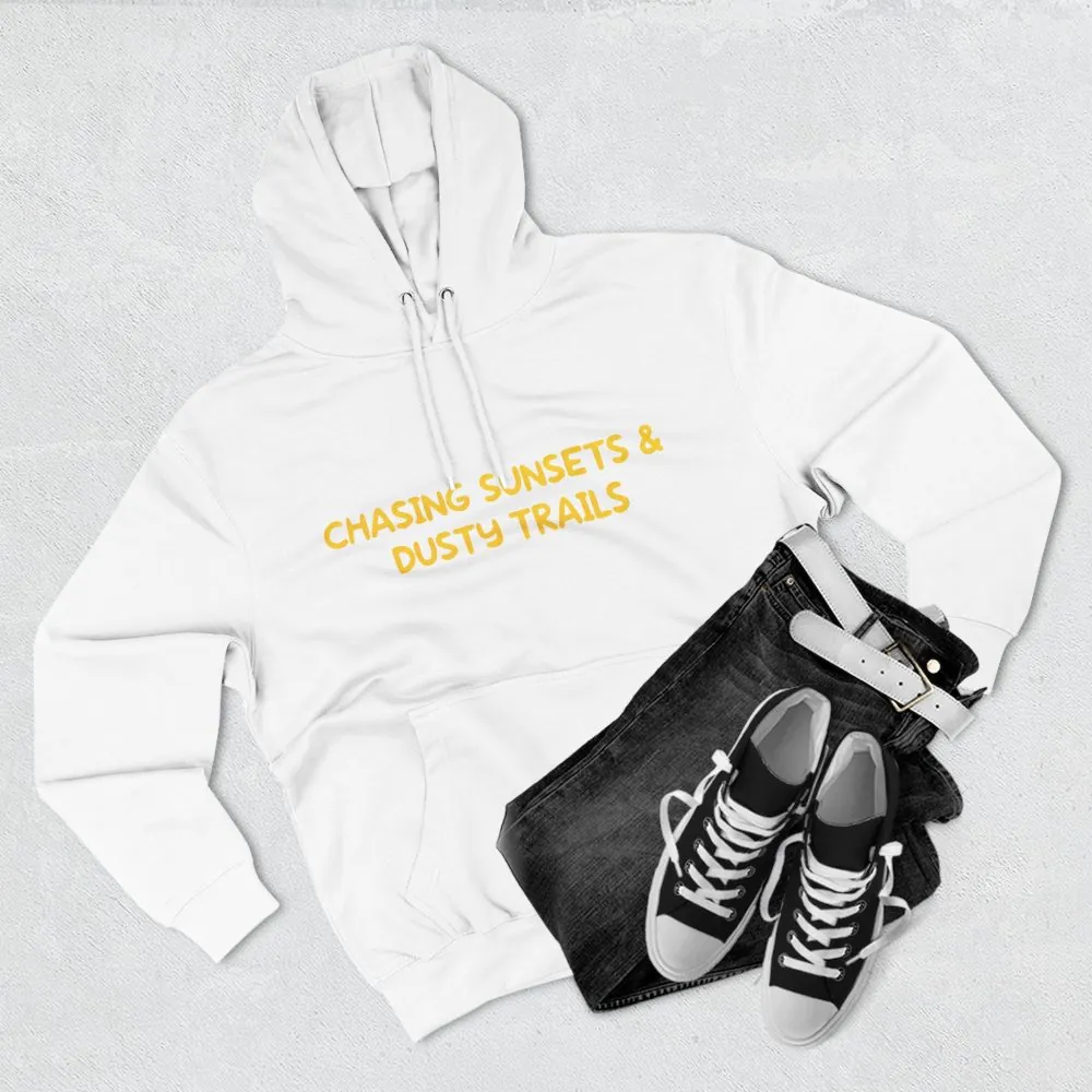 Three-Panel Fleece Hoodie - "Chasing Sunsets And Dusty Trails" Design Sitcom-Line
