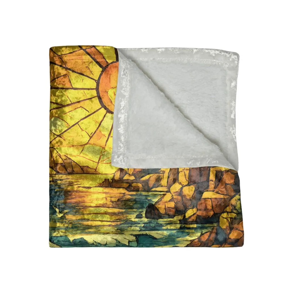 Crushed Velvet Blanket —"Explore Beyond The Horizon" Design Cubic-Line(Campervan)