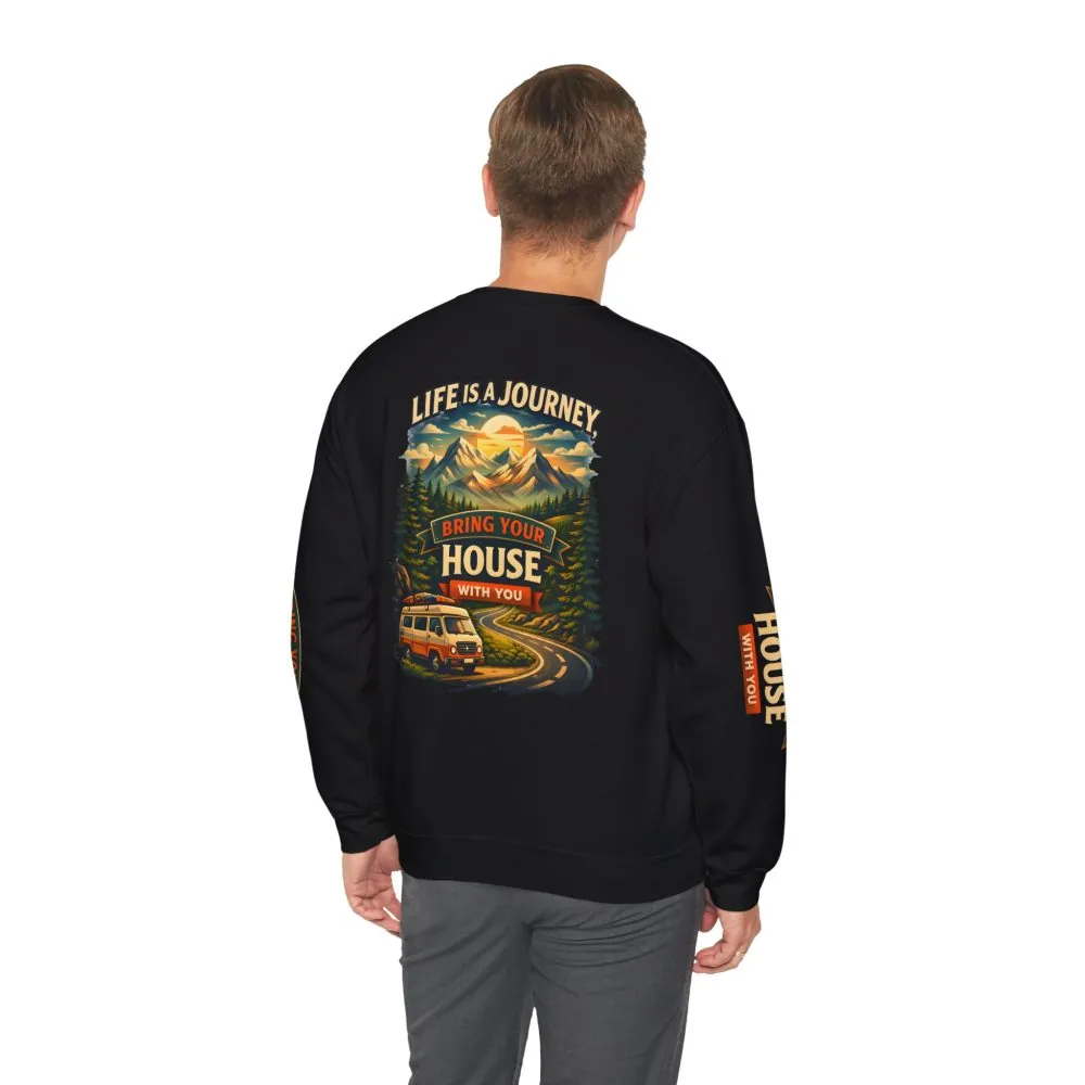 Unisex Heavy Blend™ Crewneck Sweatshirt — "Live Is A Journey-Bring Your House With You" Design Scenic-Line