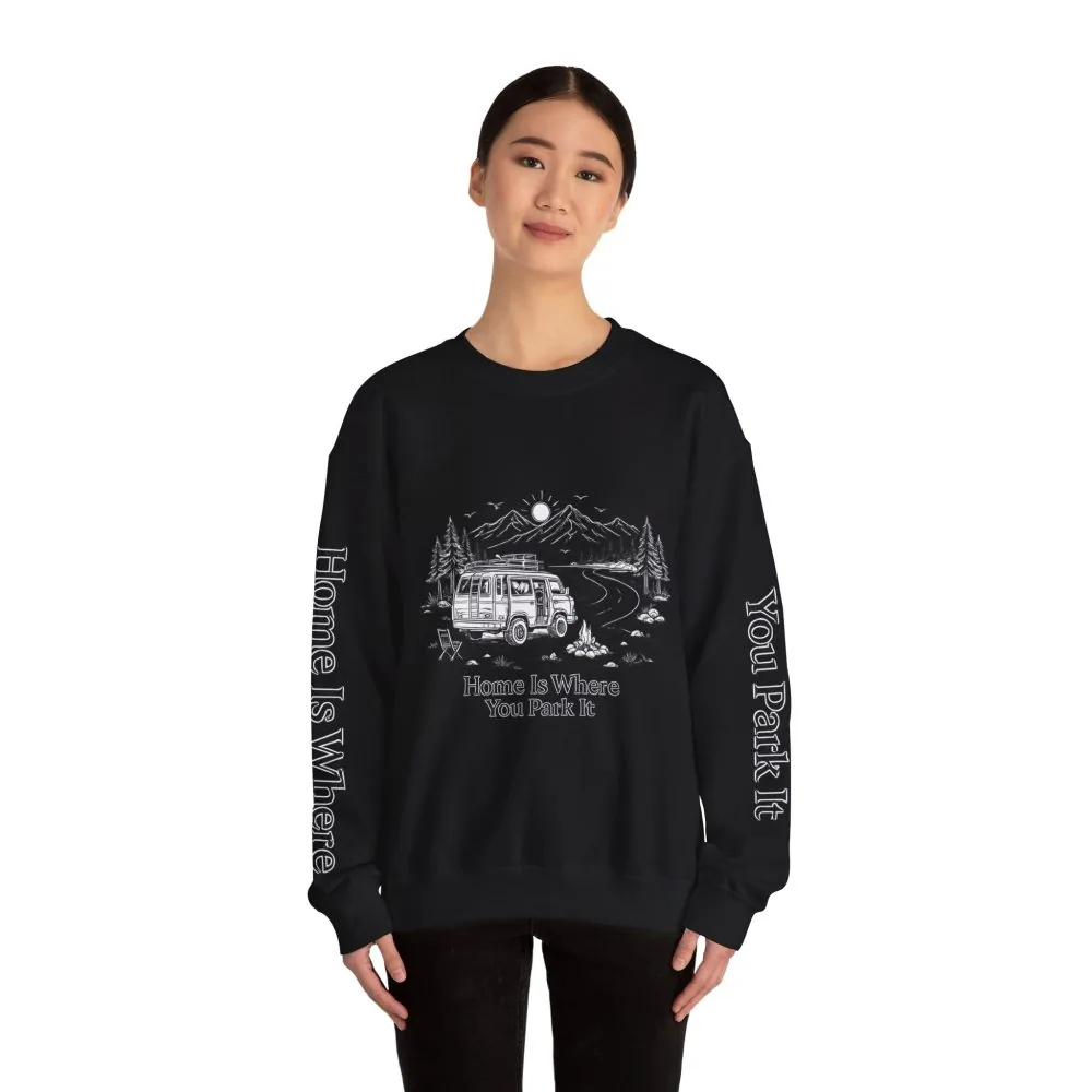 1489998318018230743_2048.jpeg Unisex Heavy Blend™ Crewneck Sweatshirt — "Home Is Where You Park It" Design Minimal-Line