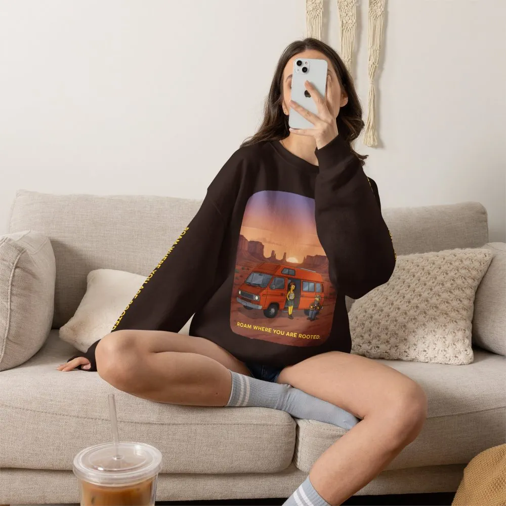 Unisex Heavy Blend™ Crewneck Sweatshirt — "Roam Where You Are Rooted" Design Sitcom-Line