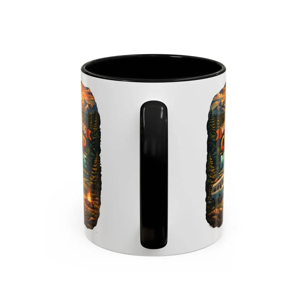 Accent Coffee Mug (11, 15oz) — "Work Less-Camp More" Design Scenic-Line