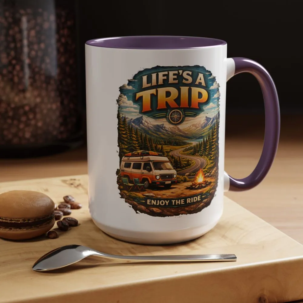 Accent Coffee Mug (11, 15oz) — "Life s A Trip" Design Scenic-Line