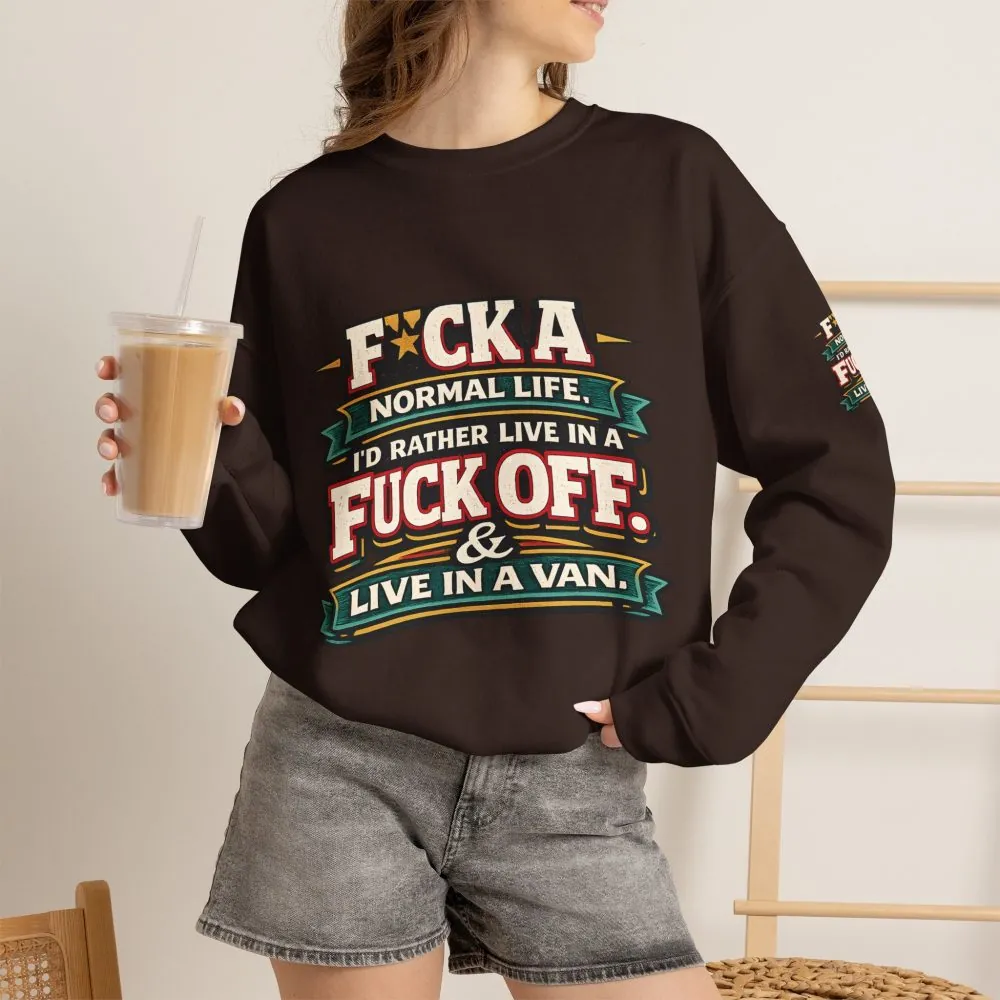 Unisex Heavy Blend™ Crewneck Sweatshirt — "Fuck A Normal Life" Design F**K-Line